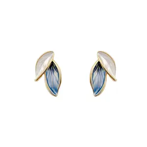 925 Silver Post Gold Plated Leaf Simple Earrings Design 20 mm Round Flower Stud Earrings