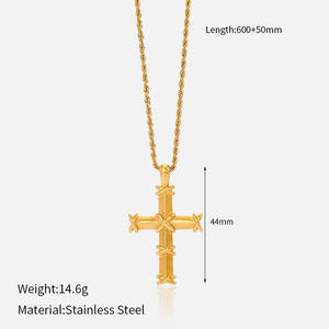 สร้อยคอแบบโซ่เชื่อมไขว้ชุบทอง 18K สไตล์วินเทจ ไม่ลอก ไม่ดำ สร้อยคอจี้รูปไม้กางเขนสแตนเลสสำหรับผู้หญิง - Product Image 6
