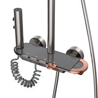 Ensemble de douche thermostatique en aluminium spatial chromé, jet à quatre vitesses, noyau de valve en céramique souple, poignée unique, barre coulissante murale