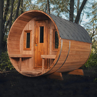 Sauna de Barril para Exterior de Madera de Cedro Rojo Impermeable, con Calefactor de 6kw, 240v, Infrarrojo Lejano, para 2-4 Personas
