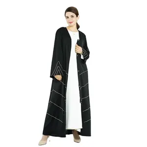 Linda Fashion Wholesale Modest Dubai EID Robe Sale Abaya Solid Color Luxury Women Muslim Dress Diamond Open Abaya