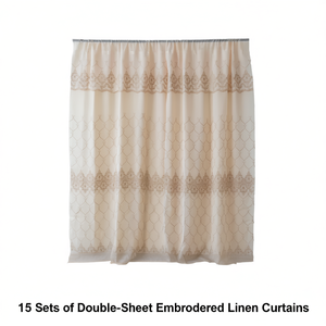 Rideaux en lin brodés à double feuille, 15 ensembles pour usage domestique - Product Image 1
