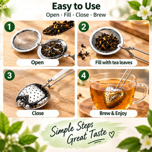 Infusor de té de malla de acero inoxidable chapado en oro con forma de corazón, personalizado, económico, con asa - Product Image 2