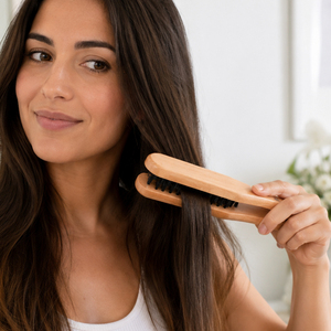 <span class=keywords><strong>Cepillo</strong></span> de pelo de cerdas de jabalí antiestático de doble cara en forma de V con mango de madera natural premium para extensiones de cabello y alisado - Product Image 3