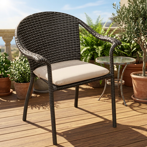 Chaise de jardin en rotin d'extérieur avec coussin crème, style traditionnel, structure durable, pieds effilés - Product Image 3
