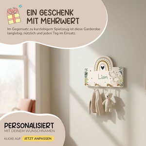 <span class=keywords><strong>Porte</strong></span>-<span class=keywords><strong>manteau</strong></span> mural personnalisé pour enfants Kidsmood <span class=keywords><strong>avec</strong></span> 4 crochets <span class=keywords><strong>en</strong></span> <span class=keywords><strong>bois</strong></span>, motif éléphant arc-<span class=keywords><strong>en</strong></span>-ciel pour chambre de bébé/tout-petit [40x27,5 cm] - Product Image 5