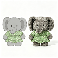 Peluche d'éléphant gris kawaii avec robe à pois verts, peluche douce et moelleuse, cadeau parfait, peluche d'éléphant OEM ODM