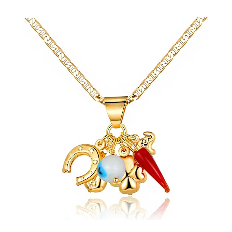 Personalizado OEM ODM diseño personalizado 18K chapado en oro amuletos de la suerte collar de acero inoxidable fabricantes de joyas de plata