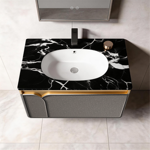 Meuble-lavabo flottant moderne et minimaliste, élégant et compact, avec un design esthétique de style mur en béton - Product Image 3