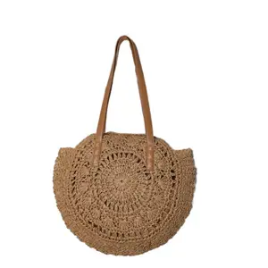 Соломенные Сумочки для женщин, круглая плетеная соломенная сумка ручной работы, натуральный шик, пляжная сумка-тоут на плечо с ручками, лето