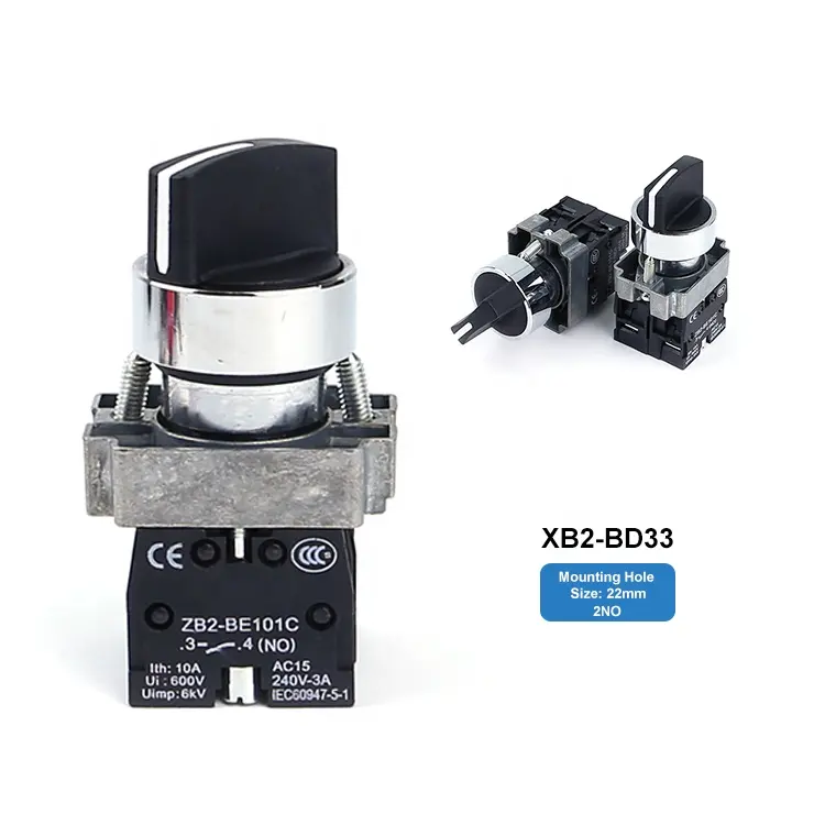 XB2-BD33, 22 мм, 2, 3 положения, рукоятка, ручка прямого селектора, электрические поворотные аварийные кнопочные переключатели