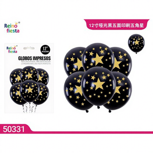 Globos de Fiesta Negros Mate de 12 Pulgadas con Estampado de Estrellas para Eventos - Product Image 1