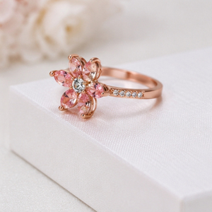 Elegant Rose Gold Flower <b>Ring</b> with Pink <b>Crystal</b> Petal Design Fashion Jewelry <b>Ring</b> for Women Gift and Party Wear - Product Image 4