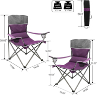 Ensemble de 4 chaises de camping surdimensionnées avec table en fer, chaises pliantes robustes pour l'extérieur avec porte-gobelets
