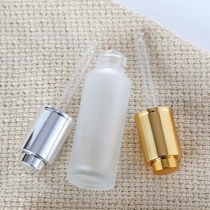 High Quality 20ml 30ml 50ml <b>White</b> Frosted Transparent Glass Dropper Bottle <b>Flat</b> Shoulder Essential Oil Bottle with Press Dropper - Product Image 6
