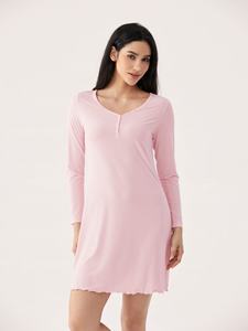 Camisón de <span class=keywords><strong>Dormir</strong></span> Personalizado para Mujer, Color Rosa, Algodón Orgánico Suave, Bambú, Certificado OEKO-TEX, Camisón Acanalado - Product Image 2
