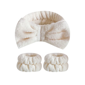 Multi-colore nero bianco tinta unita farfalla cravatta per capelli Set di vendita di fascia da polso di peluche accessori per capelli da donna - Product Image 6