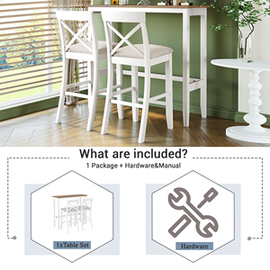 Juego de <span class=keywords><strong>Mesa</strong></span> Alta Moderna de Madera Maciza Resistente con 2 Sillas Tipo <span class=keywords><strong>Barril</strong></span> para Cafetería, Cocina o Desayunador - Product Image 3