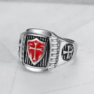 European And American The New Jewelry Holy Knights Ring Titanium Steel AG Shaped Shield Cross Men's Ring