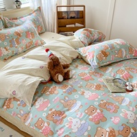 Ensemble de housse de couette imprimée d'animaux en polyester 100% doux, 4 pièces, style dessin animé frais