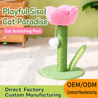 Griffoir pour chat Tulipe avec poteau en sisal, balle interactive intégrée, jouet en peluche en forme de fleur, plateformes en forme de feuille, tour interactive pour chat