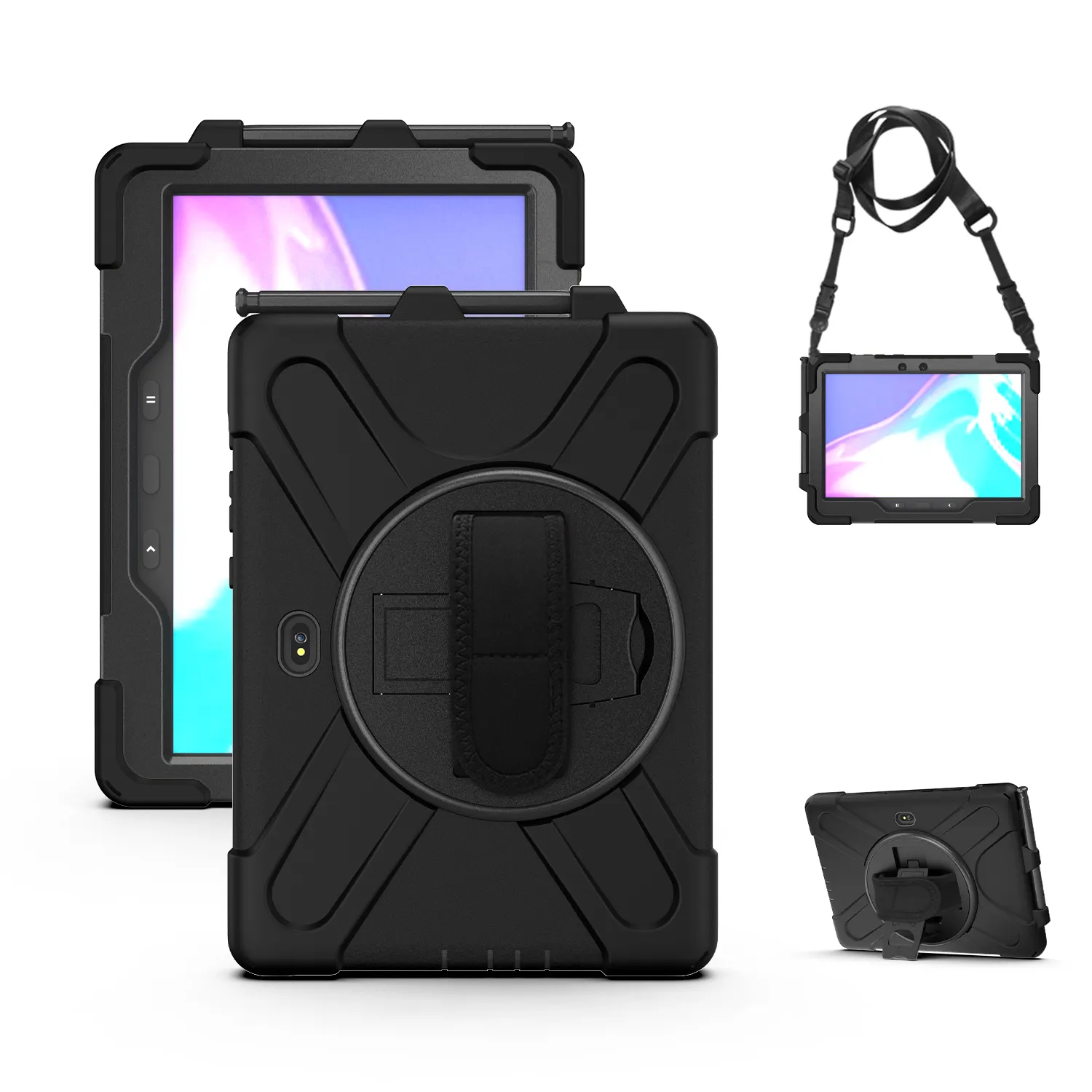 Yapears for Samsung Galaxy Tab Active PRO 10.1" cover case Rugged with shoulder strap SM-T547 T540 T545 black