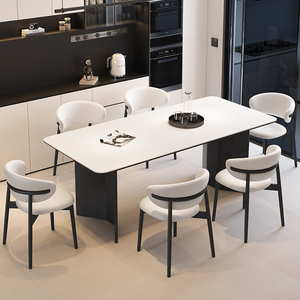 Ensemble table et chaises de salle à manger rectangulaire moderne en pierre, 6 pièces, en bois massif, durable, polyvalent, pour adultes - Product Image 1