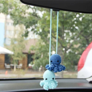 Colgante de pulpo de ganchillo secreto para coche, azul y azul claro, linda decoración para espejo retrovisor, para decoración interior del coche - Product Image 3