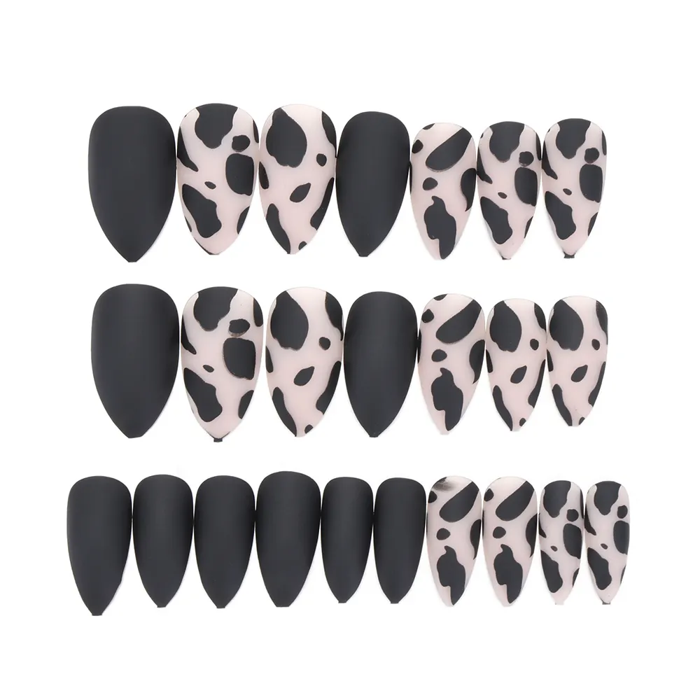 24 Stks/doos Volledige Dekking Luipaard Valse Nagel Tips Stiletto Zwarte Matte Nagels Met Lijm Meisjes Vrouwen Mode Nagels Kunst Decor