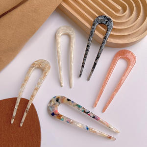 Простая 10 см, ацетатная целлюлоза, черепаха, 2 зуба, шиньон, французская вилка для волос, аксессуары, заколка для волос U-образной формы - Product Image 2