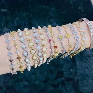 FM-JDT0626 Pulsera Bonita de Alta Calidad con Diseño de Palmera/Cereza/Hongo, Colorida, con Baño de Oro/Plata sobre Cobre, Ajustable - Product Image 2