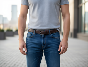 Cintura da uomo con fibbia in lega, 4,0 cm, design casual con cuciture solide - Product Image 2