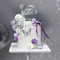 Décorations de gâteau à nœuds et ballons violets, 37 pièces, très demandées, avec décorations de gâteau boule disco à ruban violet pour fête d'anniversaire de filles