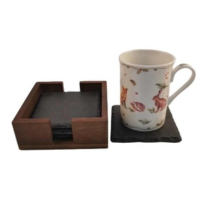 Slate <strong>Coasters</strong> with Rough Edges Black Blank Tea <strong>Coasters</strong> <strong>Heat</strong> Resistant Square <strong>Coaster</strong> for Drinks Coffee with Wood Stand - Product Image 3