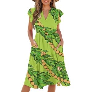 Personalizado Kukui tuerca árbol patrón cuello en V cintura vestidos sublimación Tropical Hawaiano planta estampado Casual mujeres vestido Sexy vestido <span class=keywords><strong>solitario</strong></span> - Product Image 6