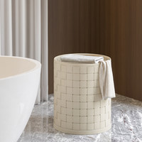 Panier à linge de salle de bain en cuir, élégant et luxueux, avec couvercle, 40x40x48cm