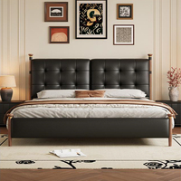 Lit double rétro en chêne massif avec tête de lit capitonnée et rembourrée, mobilier de chambre principale, vente en gros