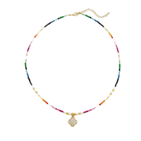 DSCJ personnalisé bohême coloré Zircon perles collier géométrique verre perle arc-en-ciel CZ trèfle pendentif collier pour les femmes
