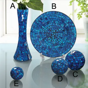 5 Sets Lichtblauwe Kleur Trompet Vorm Kunstmatige Crackle Mozaïek Home Deco Blauwe Kubus Glazen Vaas