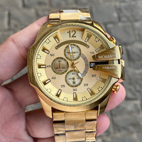 Montre à quartz de luxe de grande marque pour hommes, double fuseau horaire, grand cadran, acier inoxydable, étanche