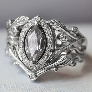 Anillo de circonita marquesa Xiyin de Yunnique, diseño de planta con pavé gris plateado, joyería de moda para fiestas - Product Image 2