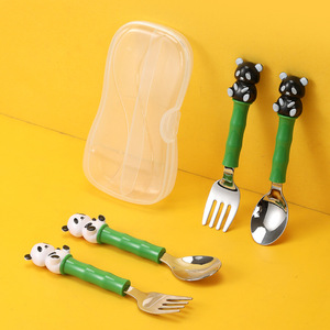 Hsl Panda Children's Spoon And Fork Set 304 Stainless Steel Cute Cartoon Handle Portable <b>Cutlery</b> For <b>Kids</b> - Product Image 3