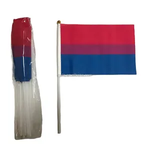 cheap 100%polyester 14*21cm bisexual pride hand shake flag