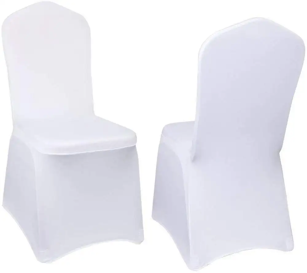 100個の白い椅子カバーポリエステルスパンデックス伸縮性のある椅子カバー結婚披露宴のダイニング宴会のためのストレッチスリップカバー