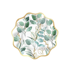 ชุดจานชาม DAMAISage ลายใบไม้สีเขียวทอง สำหรับงานวันเกิด จานกระดาษลายใบยูคาลิปตัสสีเขียวทอง ผ้าเช็ดปากสำหรับงานปาร์ตี้ - Product Image 4