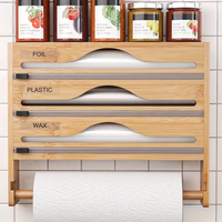Support de rangement vertical en bambou pour cuisine, connectable, avec distributeur de sacs Ziplock et support pour papier d'aluminium, bac de comptoir multi-usages