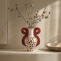 Vase à fleurs en céramique moderne, poignée verte en forme de boucle, motif marron, vase décoratif pour table console, décoration intérieure
