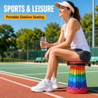 Tabouret pliant télescopique portable compact en plastique réglable en hauteur, coloris arc-en-ciel, idéal pour les stades et les terrains de sport