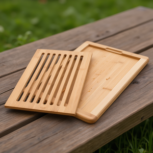 Tagliere per pane in bambù con fessure di drenaggio per uso in cucina, confezione da 2, riutilizzabile - Product Image 3
