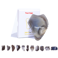 Outil de massage corporel avec étiquette vierge de rouleau de jade d'agate grise de qualité supérieure avec outil de sculpture de visage anti-rides de peigne Gua Sha
